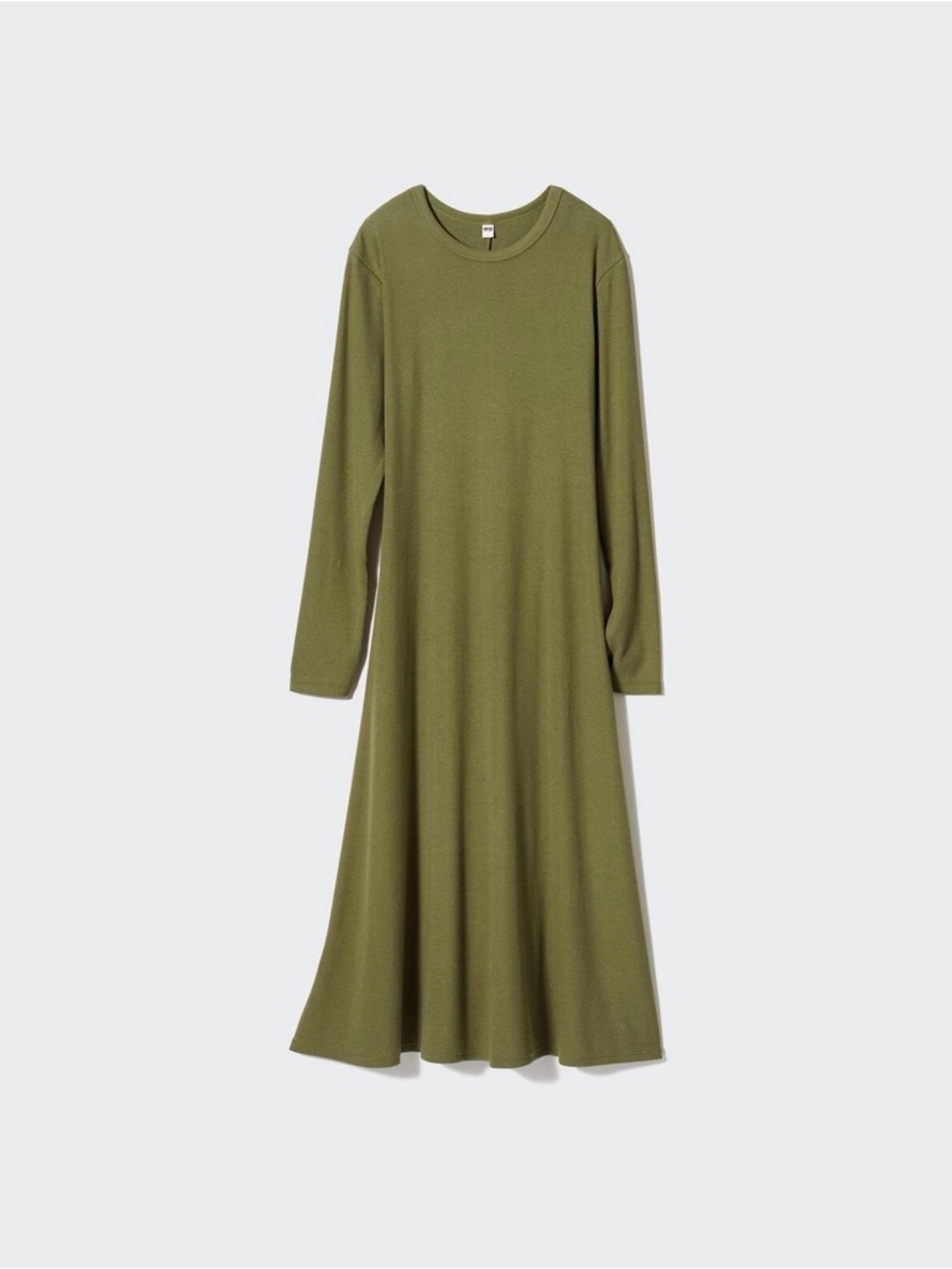 Uniqlo Olive Green Long Sleeve Midi Dress